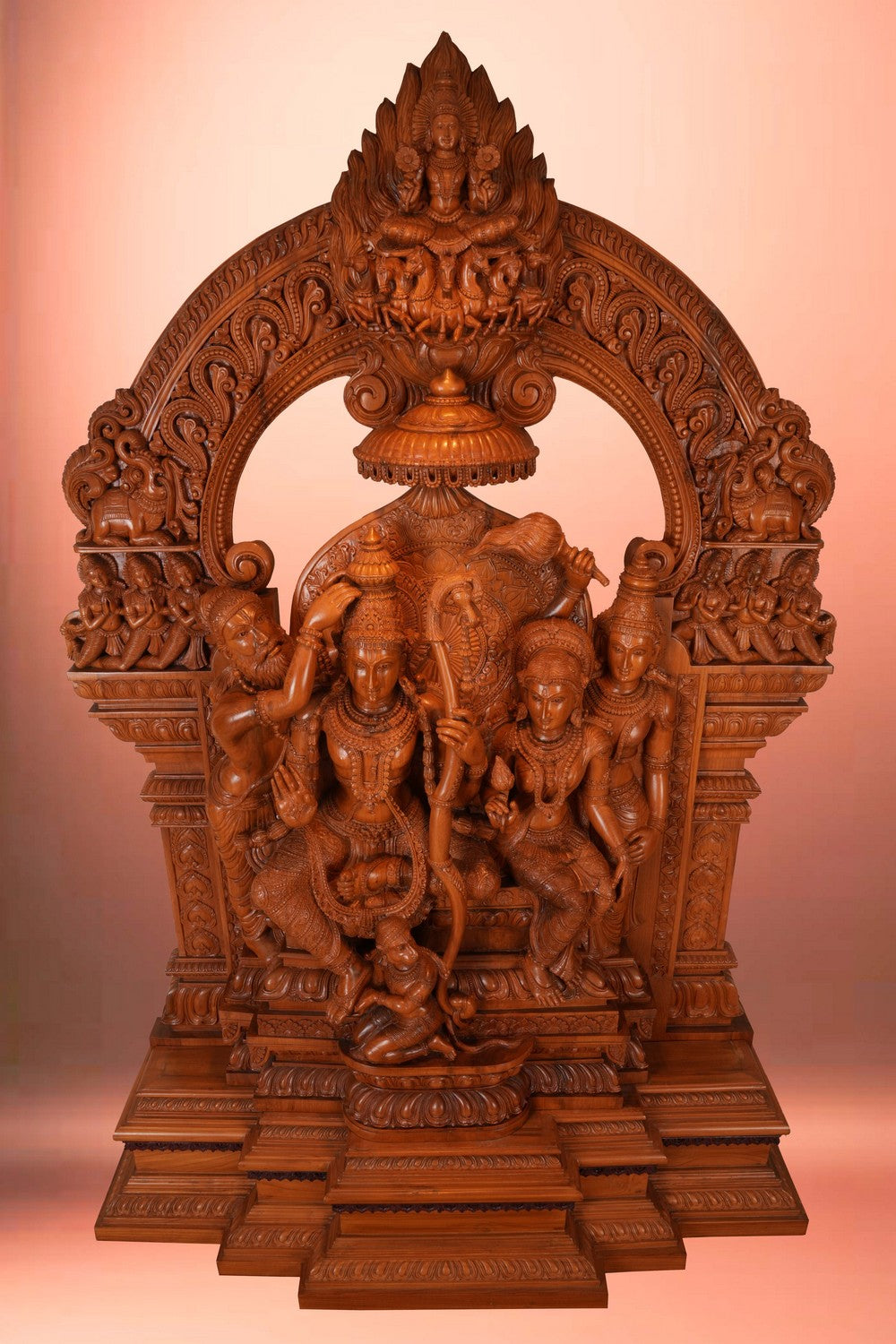 Image of Teak Wood Carving Sri Rama Pattabhishekam Statue